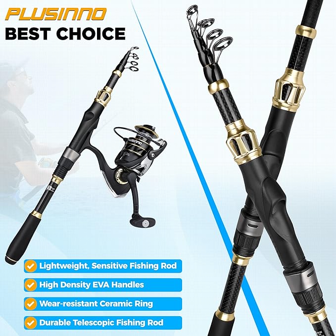 PLUSINNO Fishing Backpack with Fishing Rod &Tackle Boxes, Waterproof Sling Tackle Bag for Fish Gear with Rod Holder, Gifts for Men with Lures, Pliers, Fish Lip Gripper.