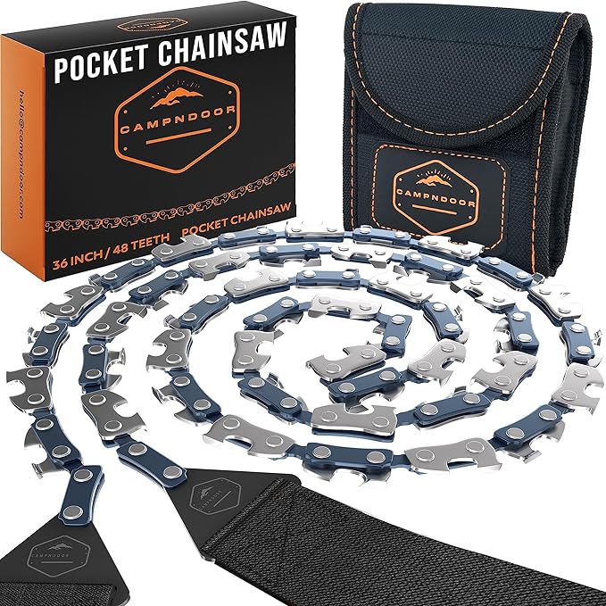 CAMPNDOOR Pocket Chainsaw 36 Inch Black - 65Mn Heavy Duty Steel Pocket Saw - 48 Teeth Hand Chainsaw with Sturdy Handles and Bag - Survival Saw - Handy Camping Gear - Bushcraft Survival Gear