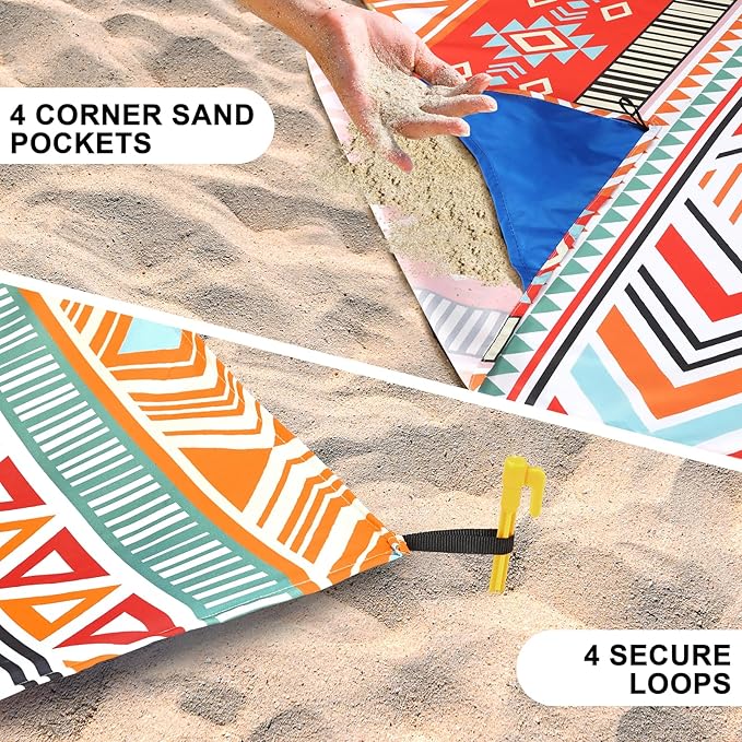 WIWIGO Beach Blanket Waterproof Sandproof Beach Mat 79" X 83"/10'x9'for 2-8 Adults Quick Drying Outdoor Picnic Mat Beach Accessories for Travel, Camping, Hiking
