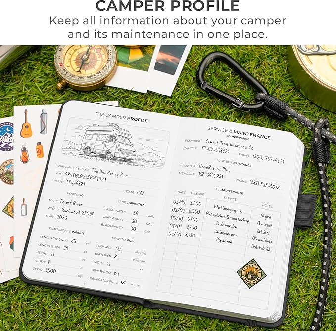 Clever Fox Camping Journal Pocket – Camping Log Book & Outdoor Adventure Journal – RV Travel Log Book – Gifts, Accessories & RV Essentials for Travel Trailers, 14 Trips, 3.7x5.7” (Black)