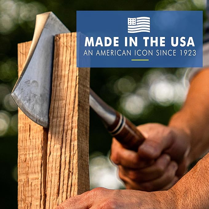 ESTWING Sportsman's Axe - 14" USA Made Camping Hatchet with Forged Steel Construction & Genuine Leather Grip - E24A