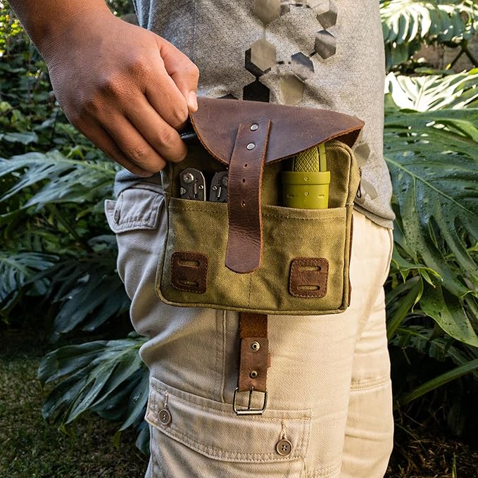 Hide & Drink, Survival Camping Pouch, Belt Loop, Rustic and Handy Tool Bag, Weather Resistant Outdoor Accessories, Traveling Essentials, Waxed Canvas, Handmade