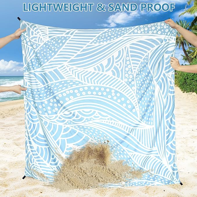 WIWIGO Beach Blanket Waterproof Sandproof Beach Mat 79" X 83"/10'x9'for 2-8 Adults Quick Drying Outdoor Picnic Mat Beach Accessories for Travel, Camping, Hiking