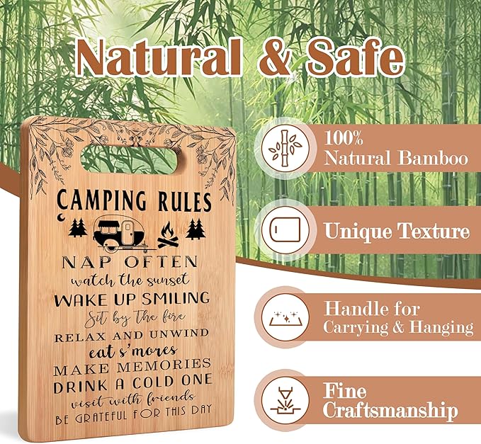 Camping Rules Cutting Chopping Board, Gifts for Camping Lovers, Camper Gifts for Women Men, Bamboo Cutting Boards for Kitchen
