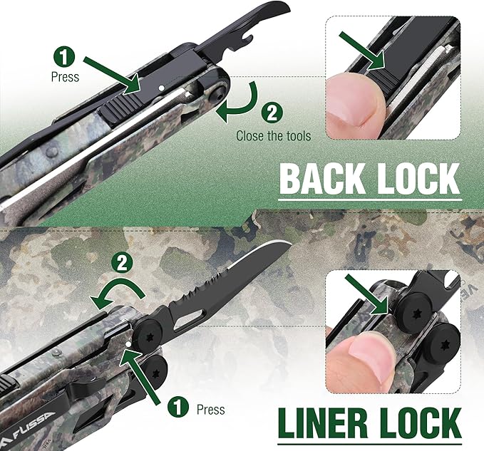 FLISSA Multitool, 18 in 1 Camo Multitool Pliers with Fire Starter, Window Breaker, Whistle, Stainless Steel EDC Gear with Sheath - Perfect for Survival, Simple Repair, Camping