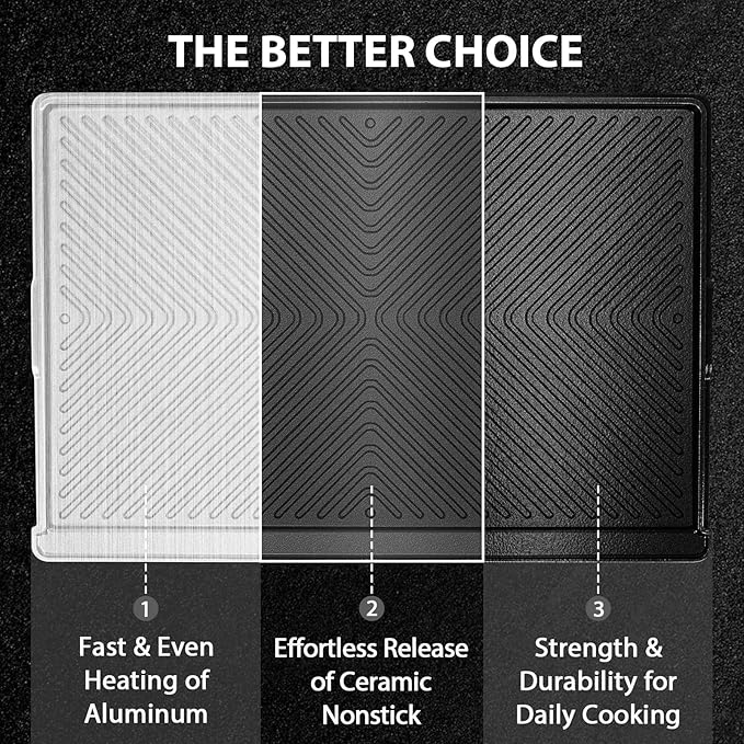 Utheer Stove Top Griddle for Gas & Electric Stove — Lightweight Cast Aluminum, Flat Top Nonstick Reversible Grill & Griddle Pan for Stovetop Cooking, PFAS-Free Ceramic Nonstick, 23" x 16"