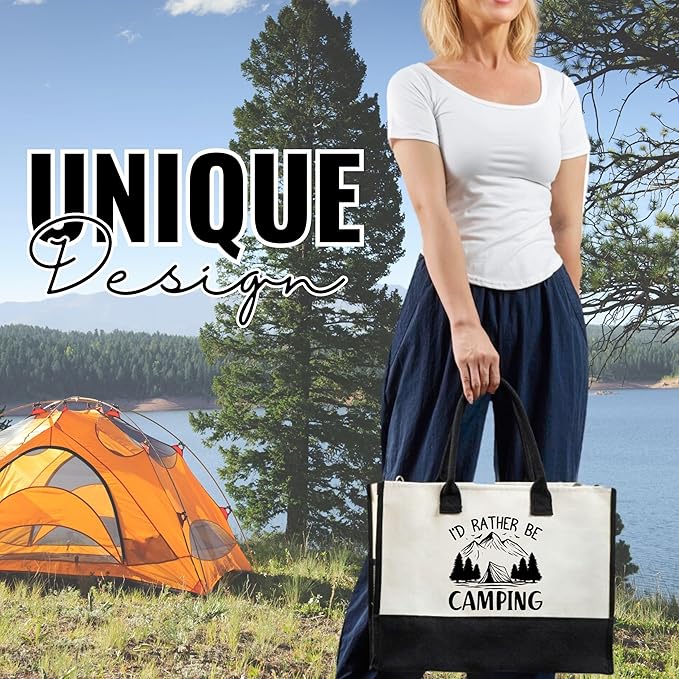 InnoBeta Camping Gifts for Women, Canvas Tote Bag for Mom, Frineds, Coworkers, Bag with Top Zipper Closure and Shoulder Strap