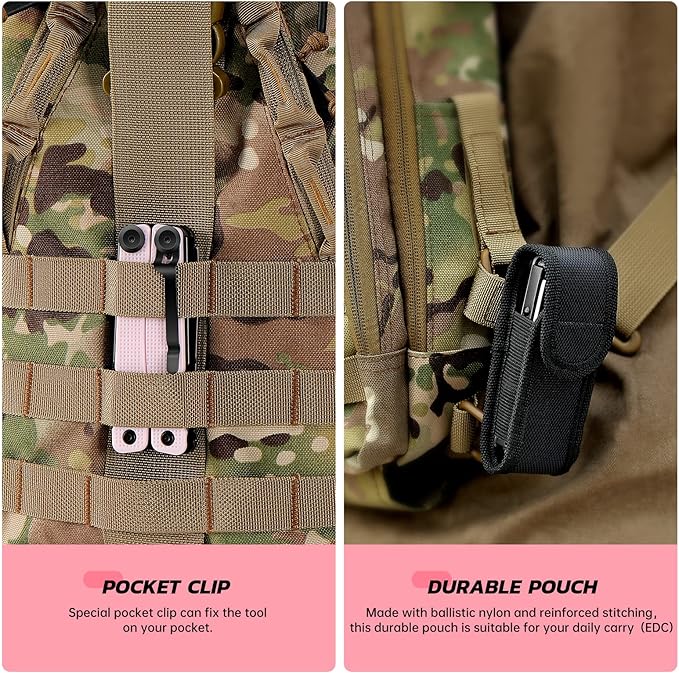 SIUPRO Multitool Pocket Knife for Men, Women, Tactical Multi Tool with Pliers, Saw, Screwdriver, All Self-Locking, Survival Gear With Clip and Pouch for Camping, Gifts Idea, Pink