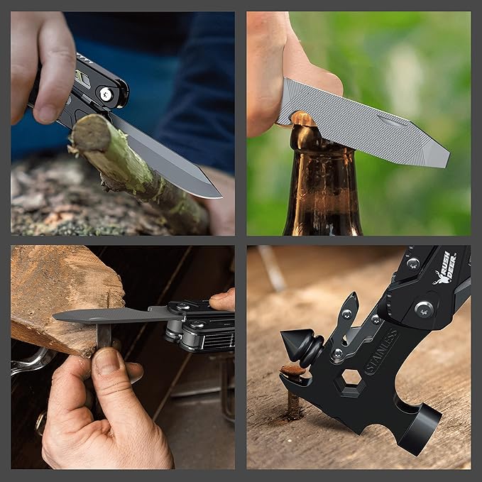 Rush Deer Camping Essentials Multitool,16 in 1 Multi Tool Survival Gear with Hammer, Pliers, Knife, Screwdrivers, Bottle Opener & Car Safety Hammer, for Camping, Hiking, Gift for Dad Him