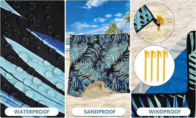 WIWIGO Beach Blanket Waterproof Sandproof Beach Mat 79" X 83"/10'x9'for 2-8 Adults Quick Drying Outdoor Picnic Mat Beach Accessories for Travel, Camping, Hiking