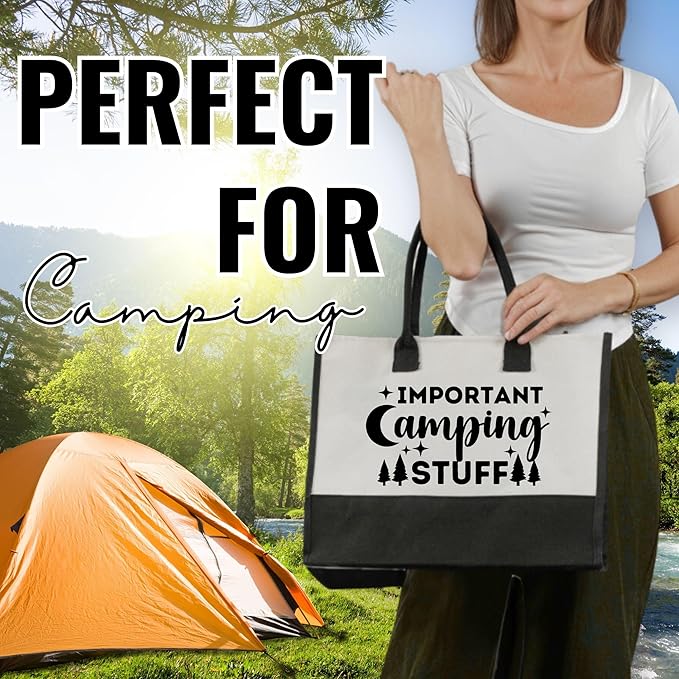 InnoBeta Camping Gifts for Women, Canvas Tote Bag for Mom, Frineds, Coworkers, Bag with Top Zipper Closure and Shoulder Strap