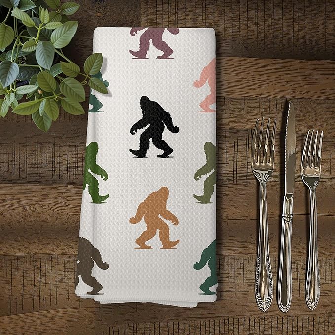 Abstract Retro Sasquatch Kitchen Towels, Sasquatch Gifts Dish Tea Towels for Kitchen Decor, Gifts for Hiking Camping Lovers Hand Towel for Bathroom Decor, 16x24 Inch,C085-MJ-ZH