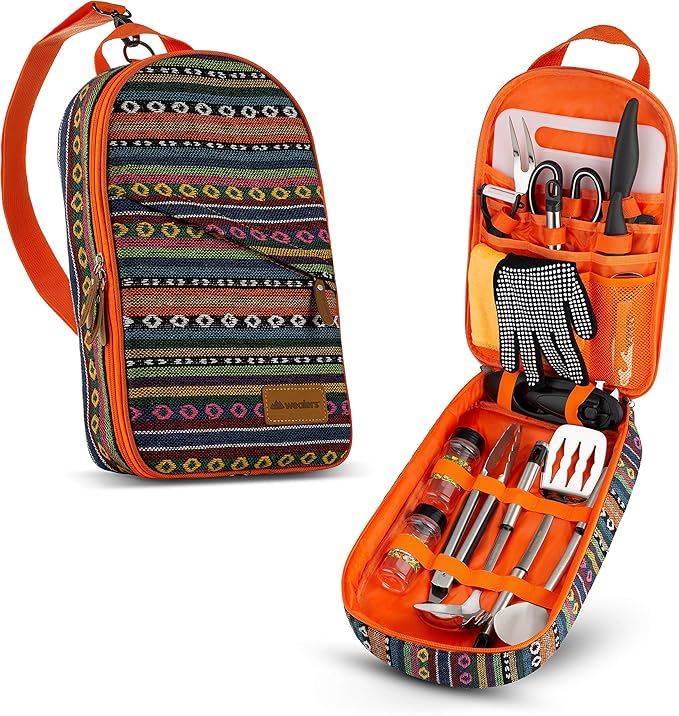 Wealers Camp Kitchen Cooking Utensil Set Travel Organizer Grill Accessories Portable Compact Gear for Backpacking BBQ Camping Hiking Travel Cookware Kit Water Resistant Case