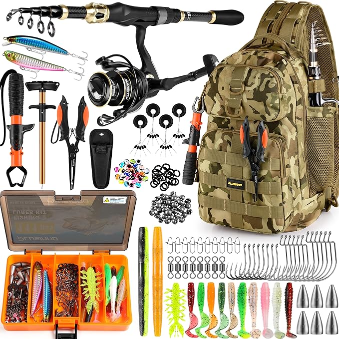 PLUSINNO Fishing Backpack, Fishing Bag, Waterproof Fishing Sling Tackle Bag For Fishing Gear With Rod Holder, Fishing Gifts for Men