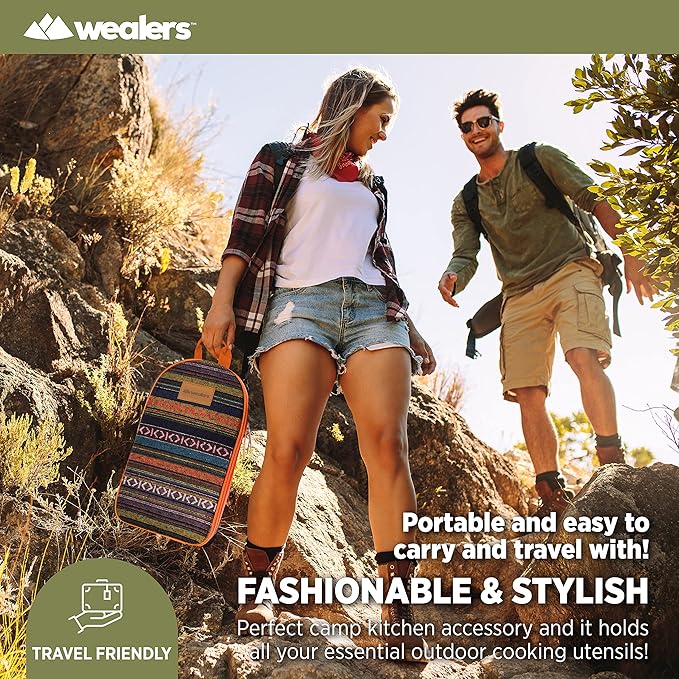 Wealers Camp Kitchen Cooking Utensil Set Travel Organizer Grill Accessories Portable Compact Gear for Backpacking BBQ Camping Hiking Travel Cookware Kit Water Resistant Case