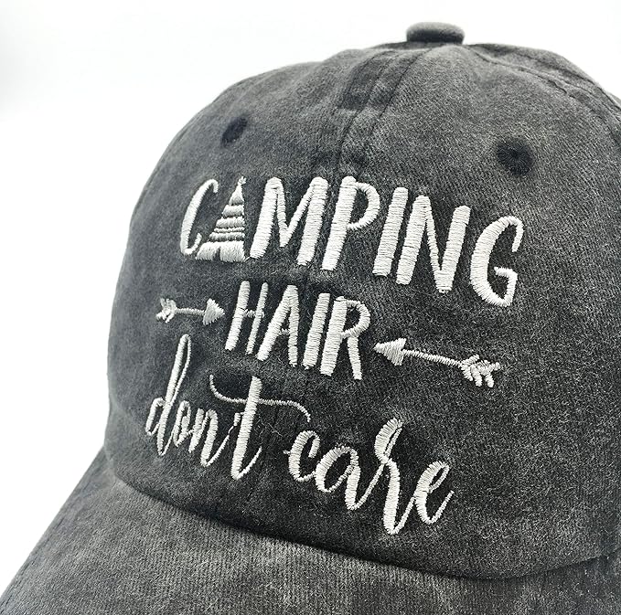 Waldeal Embroidered Camping Hair Don't Care Hat Adjustable Washed Baseball Cap for Women Men